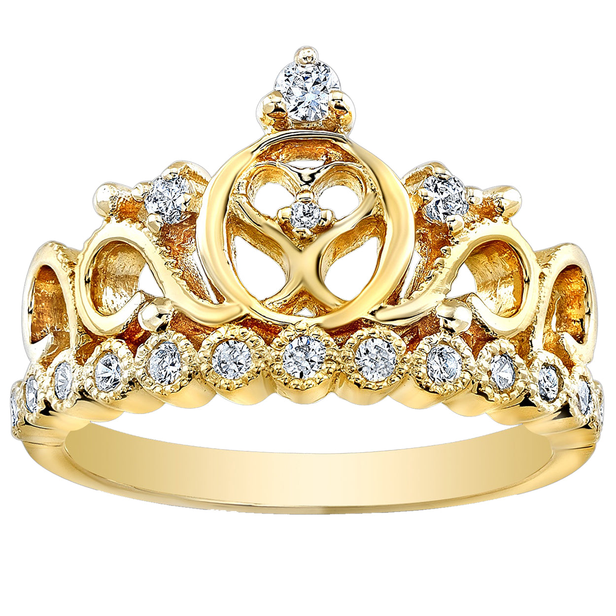 Yellow Gold-plated Silver Heart Crown Ring