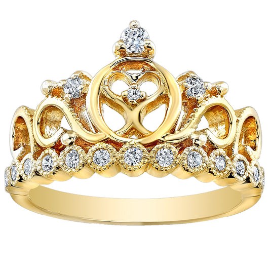 Yellow Gold-plated Silver Heart Crown Ring