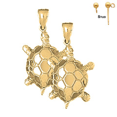 Sterling Silver 38mm Turtles Earrings (White or Yellow Gold Plated)