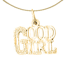 Colgante con texto en inglés "Good Girl" de oro de 14 quilates o 18 quilates