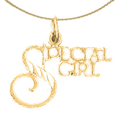 Colgante con texto en inglés "Special Girl" de oro de 14 quilates o 18 quilates.