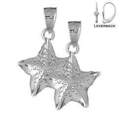Sterling Silver 25mm Starfish Earrings (White or Yellow Gold Plated)