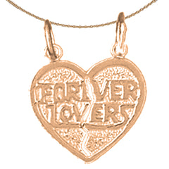 Colgante rompible de oro de 14 quilates o 18 quilates con texto en inglés "Forever Lovers"
