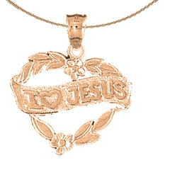 Colgante con texto "Amo a Jesús" en oro de 10 quilates, 14 quilates o 18 quilates