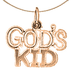 Colgante con texto en inglés "God's Kid" de oro de 14 quilates o 18 quilates