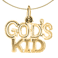 Colgante con texto en inglés "God's Kid" de oro de 14 quilates o 18 quilates