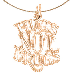 Anhänger aus 14-karätigem oder 18-karätigem Gold mit dem Spruch „Hugs Not Drugs“