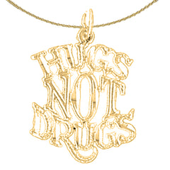 Colgante con texto en inglés "Abrazos, no drogas", de oro de 14 quilates o 18 quilates