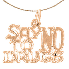 Colgante de oro de 14 quilates o 18 quilates con texto en inglés "Di no a las drogas"