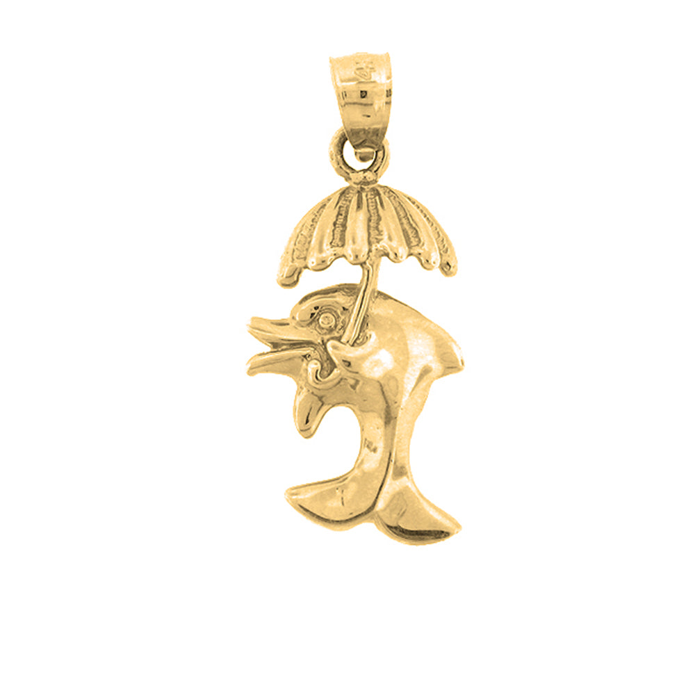 14K or 18K Gold Dolphin With Umbrella Pendant