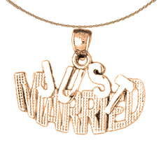 Colgante de oro de 14 quilates o 18 quilates con texto en inglés "Just Married"