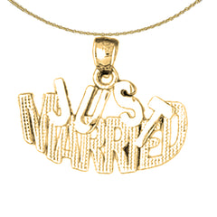 Colgante de oro de 14 quilates o 18 quilates con texto en inglés "Just Married"