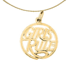 Colgante con texto en inglés "Girls Rule" de oro de 14 quilates o 18 quilates