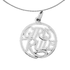 Colgante con texto en inglés "Girls Rule" de oro de 14 quilates o 18 quilates