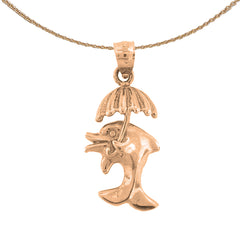 14K or 18K Gold Dolphin With Umbrella Pendant