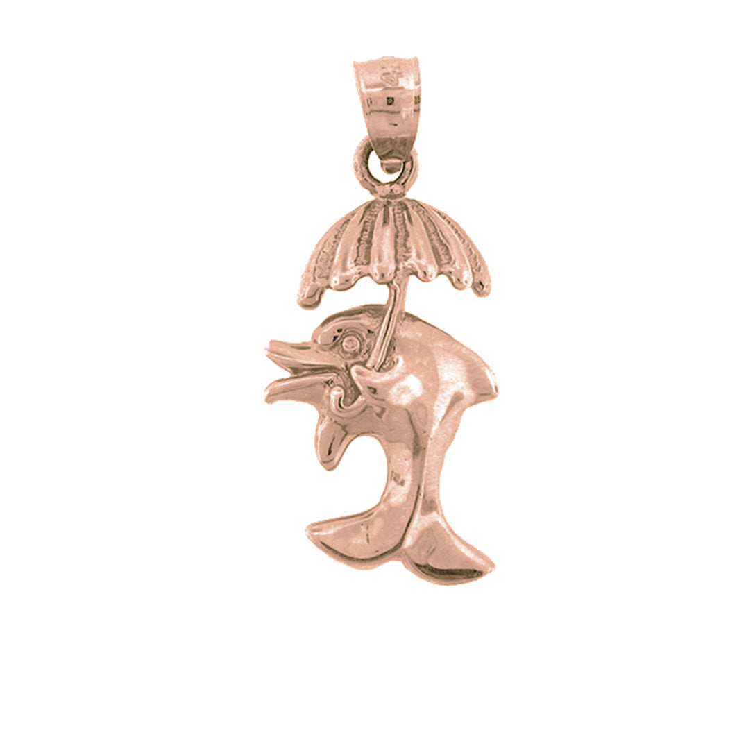 14K or 18K Gold Dolphin With Umbrella Pendant