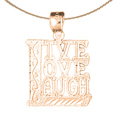 Colgante con texto en inglés "Live Love Laugh" de oro de 14 quilates o 18 quilates