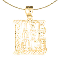 Colgante con texto en inglés "Live Love Laugh" de oro de 14 quilates o 18 quilates