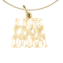 Colgante con texto en inglés "Live Love Laugh" de oro de 14 quilates o 18 quilates