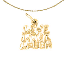 Colgante con texto en inglés "Live Love Laugh" de oro de 14 quilates o 18 quilates