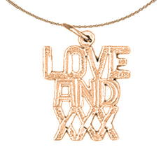 Colgante con texto en oro de 14 quilates o 18 quilates con texto "Amor y XXX"