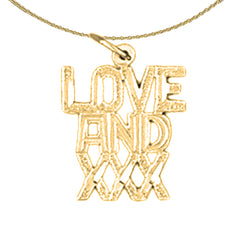 Colgante con texto en oro de 14 quilates o 18 quilates con texto "Amor y XXX"