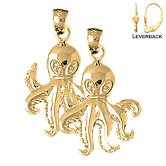 Sterling Silver 27mm Octopus Earrings (White or Yellow Gold Plated)