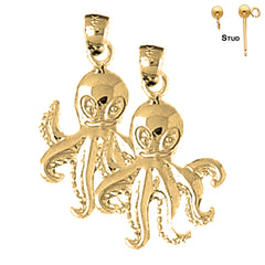 Sterling Silver 27mm Octopus Earrings (White or Yellow Gold Plated)