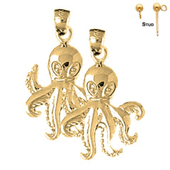 Pendientes de pulpo de plata de ley de 27 mm (chapados en oro blanco o amarillo)