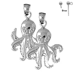 Sterling Silver 27mm Octopus Earrings (White or Yellow Gold Plated)