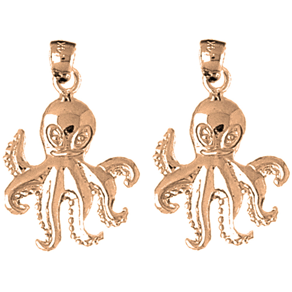 14K or 18K Gold 27mm Octopus Earrings