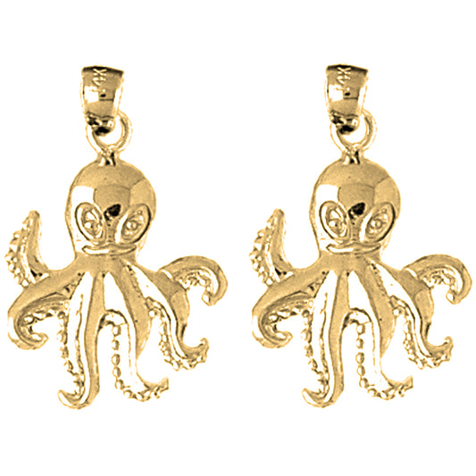 Yellow Gold-plated Silver 27mm Octopus Earrings