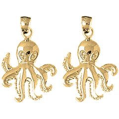 Yellow Gold-plated Silver 27mm Octopus Earrings