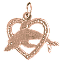 14K or 18K Gold Dolphin Jumping Through Heart Pendant