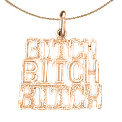 Colgante de oro de 14 quilates o 18 quilates con texto en inglés "Bitch Bitch Bitch Bitch"