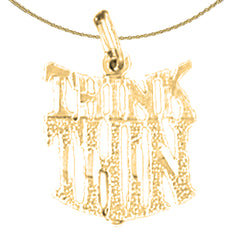Colgante con texto "Think Thin" de oro de 14 quilates o 18 quilates