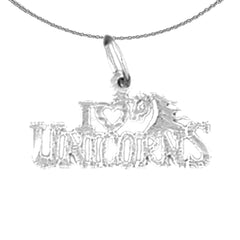 Colgante I Love Unicornios de oro de 14 quilates o 18 quilates