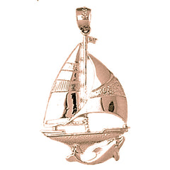 10K, 14K or 18K Gold Sailboat With Dolphin Pendant