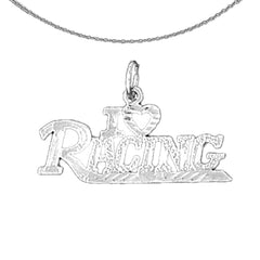 Colgante con texto "I Love Racing" de oro de 14 quilates o 18 quilates