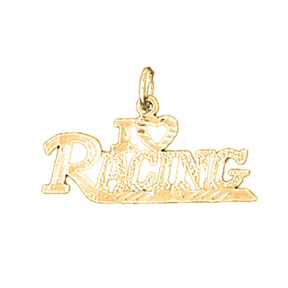 14K or 18K Gold I Love Racing Saying Pendant