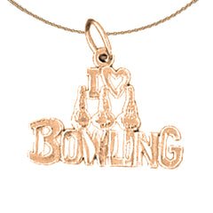 14K or 18K Gold I Love Bowling Saying Pendant