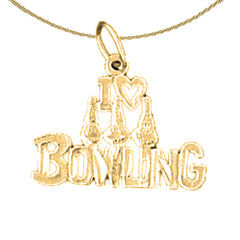 Colgante con texto "I Love Bowling" de oro de 14 quilates o 18 quilates