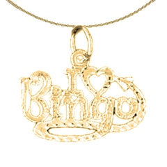 Colgante con texto "I Love Bingo" de oro de 14 quilates o 18 quilates