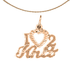 14K or 18K Gold I Love Knit Saying Pendant