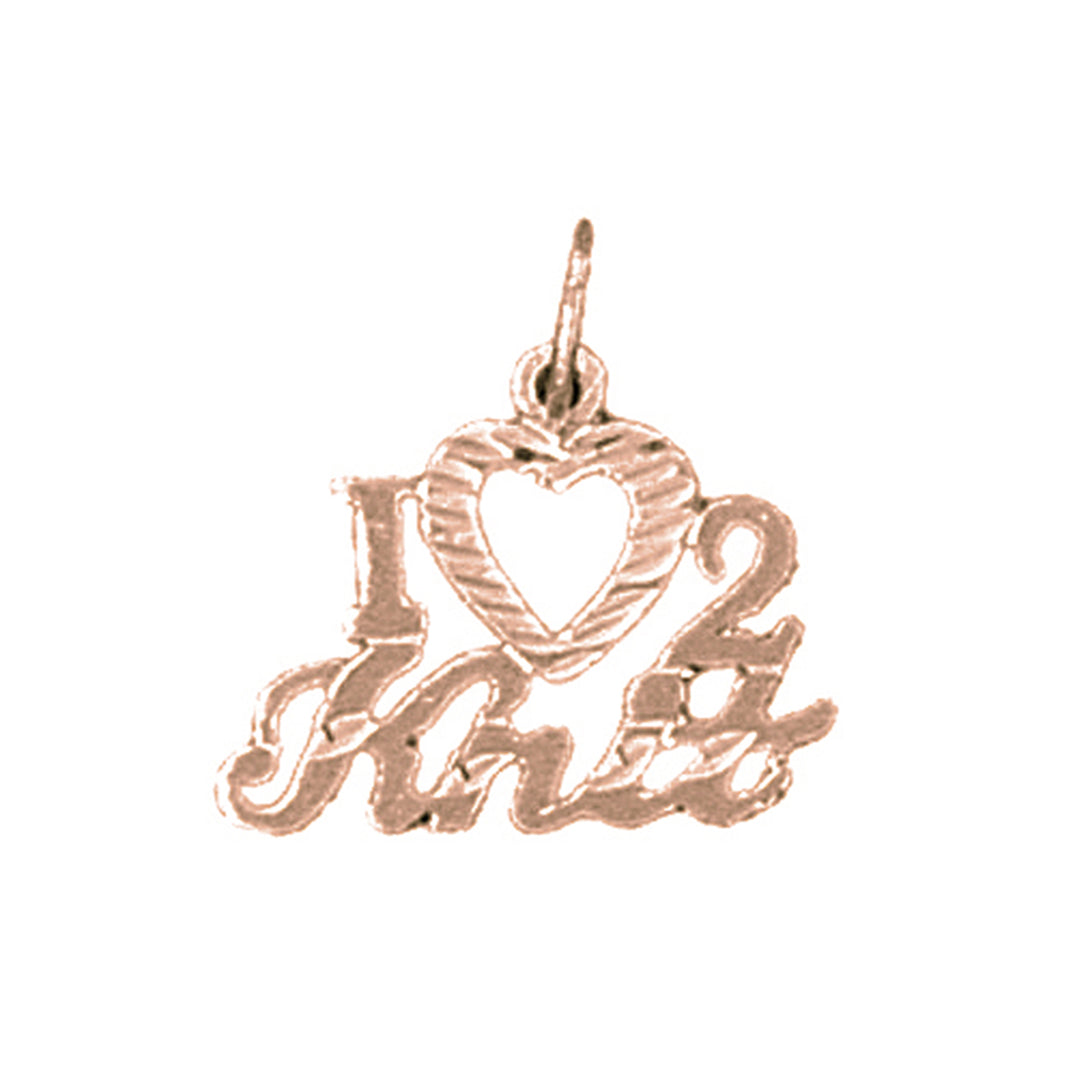 14K or 18K Gold I Love Knit Saying Pendant