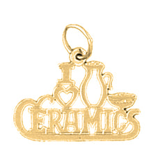 14K or 18K Gold I Love Ceramics Saying Pendant