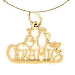 Colgante con texto "I Love Ceramics" de oro de 14 quilates o 18 quilates