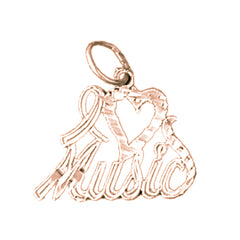 14K or 18K Gold I Love Music Saying Pendant