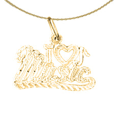 14K or 18K Gold I Love Music Saying Pendant