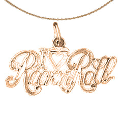 Colgante con texto I Love Rock'n Roll de oro de 14 quilates o 18 quilates